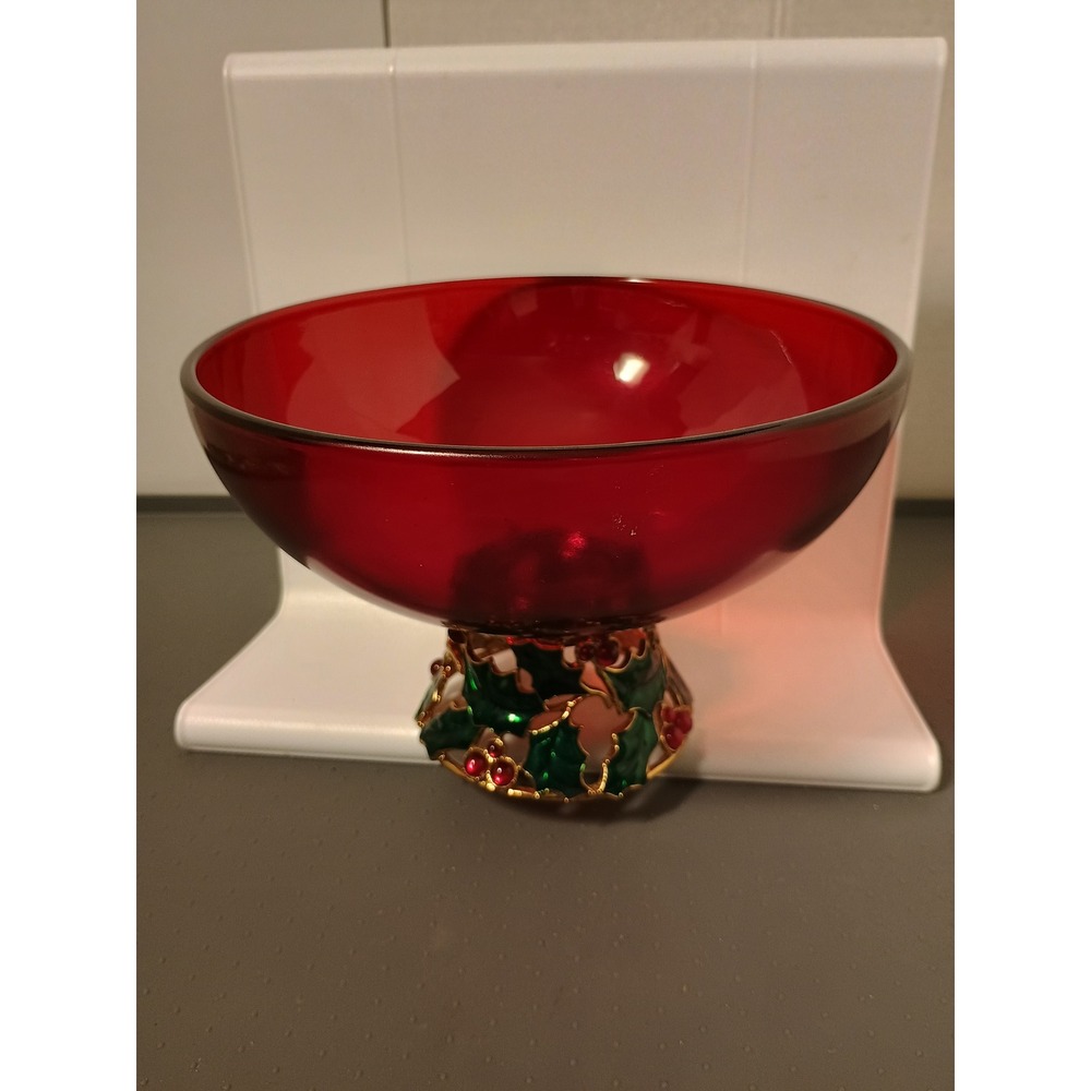 Teleflora Gift Pedestal Bowl Unisex 7.5" Red Excellent Holly Berry Christmas